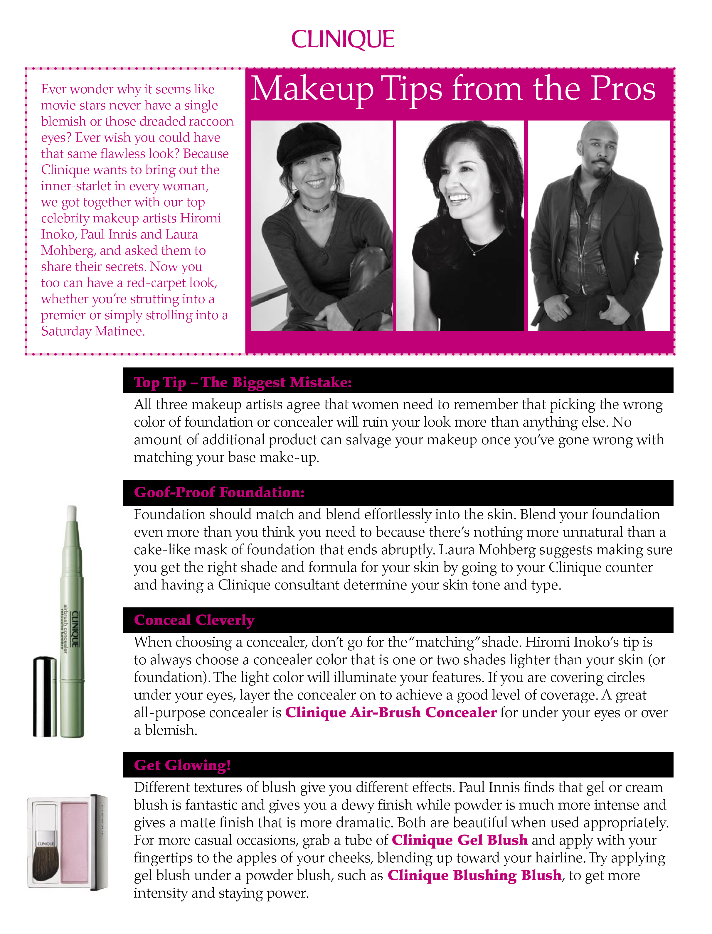 Clinique — PR page layout