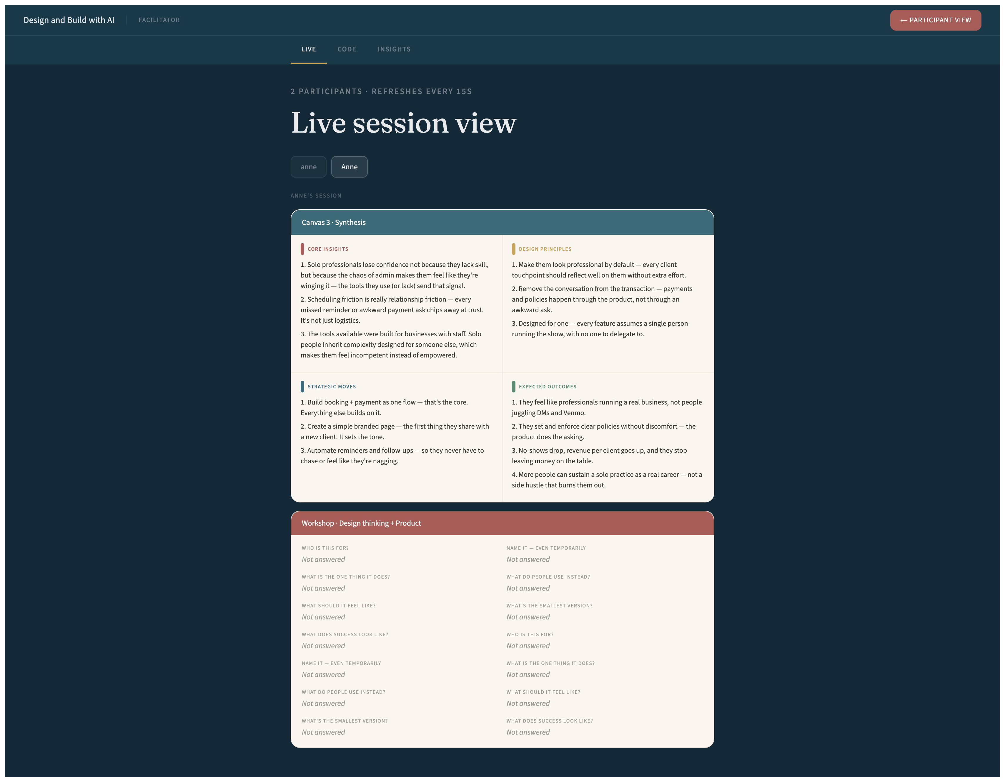 Workshop application prototype